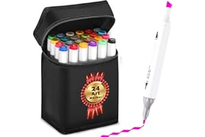 YAWAHOME Marker Pens 24 Colours - Alcohol Markers Brush Tip Alcohol Markers Pen Set Art Supplies For Adult Artist Student, Professional Illustration Fashion Design Manga Paint Graffiti Colouring Books