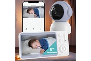 BOIFUN 2K 5" Camara Vigilancia Bebe, Funciona con o sin WiFi, Visión Nocturna Infrarroja, Detección de Llanto y Movimiento, Seguimiento 360°, Zoom 4X, App iOS y Android, Radiación Casi Nula
