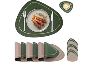 BENAEP Placemats and Coasters Sets of 6, Table Mats Set of 6, Washable Non-slip Heat Insulation Dinner Table Place Mats for Home Restaurant(Green Coffee)