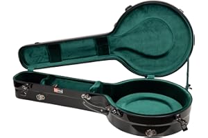 Crossrock Fiberglass Case for 4-String Tenor Banjo | Black Gloss Finish | TSA Lock, Backpack Straps, Hygrometer, Internal Storage – Resonator Style -Black（CRF2023TBJBK）