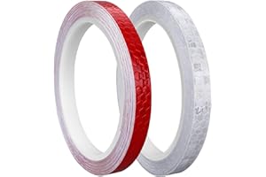 Prasacco 2 rotoli di nastro riflettente autoadesivo, 10 mm x 8 m, autoadesivo, impermeabile, riflettente, per strada, biciclette, caschi, moto (rosso, bianco)
