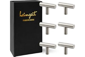 heimzeit Schrankknöpfe für Türen, Schubladen und Kommoden aus hochwertigem Edelstahl [6 Stück, T-förmig] Farbe: Silber, Stilvolles Design, Möbelknöpfe mit Einlochgriff und Schrauben