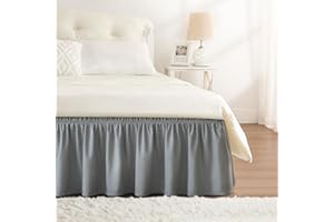 Rimela Grauer Queen-Bettrock 30,5 cm Länge, elastische Bettröcke, Queen-Size-Größe, Staub-Rüschen, hellgrauer Bettvolant für verstellbaren Bettboden, solide, lichtbeständig, seidiger Stoff,