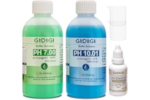 GIDIGI Kit de solution d'étalonnage de pH-mètre, comprend pH 7,00, 10,01 et solution de protection d'électrode de pH, solution de pH 250 ml x 2, solution de stockage de sonde de pH 30 ml x 1