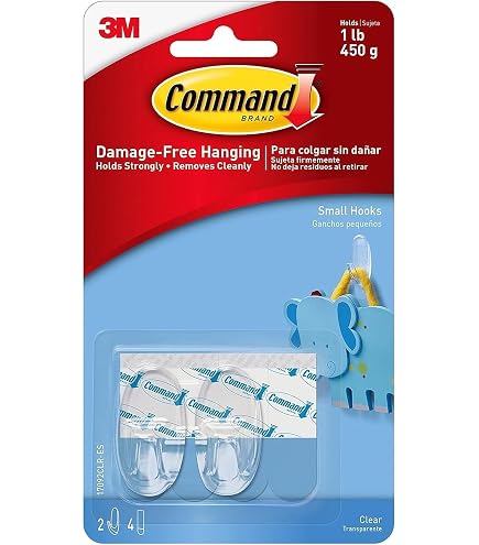 Command 6 Pack Mini Clear Adhesive Strips & Hooks – Damage Free, Holds 225g – Traditional Style