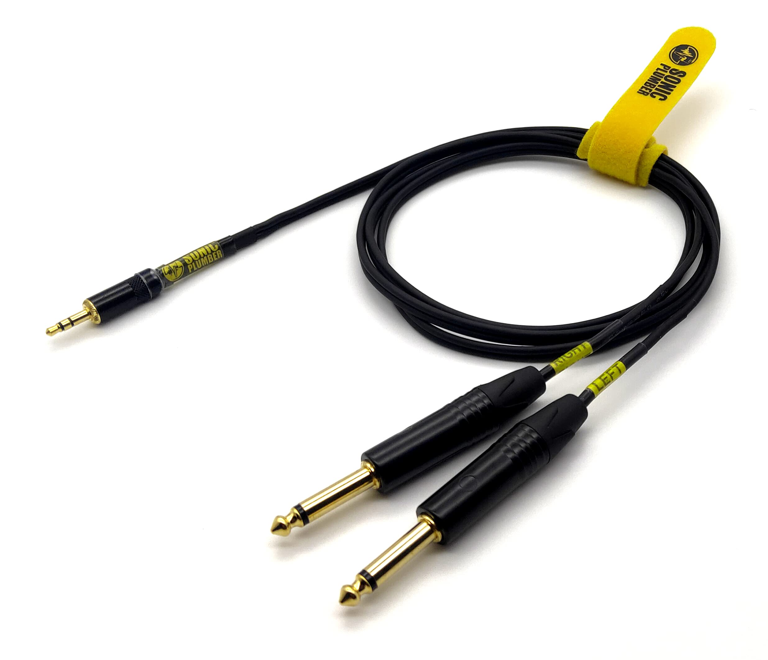 Sonic Plumber Black and Gold 3.5mm (1/8 Inch) EP Stereo to Twin 6.35mm (1/4 inch) TS Jack Interconnect Cable with Cable Tie (5 meter)