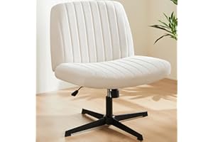 ‎SWEETCRISPY Sweetcrispy Bürostuhl Ohne Armlehnen, Schreibtischstuhl mit Stoffbezug, Lesesessel mit Breiterem Polster zum Sitzen im Schneidersitz Stuhl, Höhenverstellbar, 360° Drehstuhl für Haus, Beige