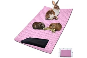 NEO SOLVO Tapis Litière Polaire pour Cochon d'Inde et Lapin - 70 x 105 cm Rose avec Une Couverture Tunnel Polaire séparée - Absorbant et Imperméable - Facile à Nettoyer - Pliable - Cage et Enclos