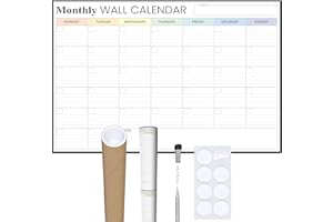 Glacient Juego de planificador de pared grande A1 (87 x 58 cm), laminado grueso, borrable, enrollado (sin arrugas), marcador de calendario de pared y almohadillas adhesivas de montaje, familia, escuel