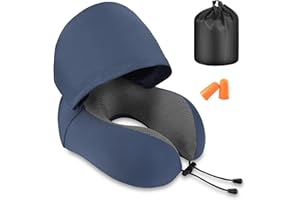 ‎JIANCRATE Jiancrate Nackenkissen Flugzeug, Reisekissen Memory Foam, Ergonomisch Gestaltetes Nackenhörnchen mit Kapuze für Flugzeug, Auto, Zug, Büro, Nackenkissen Reise zum Schlafen mit Ohrstöpsel, Tasche