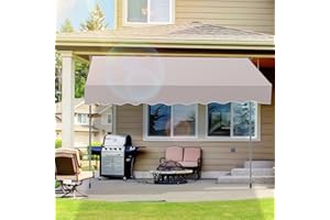 SWANEW Klemmmarkise Balkon,300x120 cm Markise Balkonmarkise Sonnenschutz ohne Bohren, mit Handkurbel, UV-beständig höhenverstellbar, aus Metall und Polyester, Beige