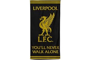 TODD LINENS Liverpool Football Crest - Toalla de playa 100% algodón, toalla de baño LFC para adolescentes, hombres, niños, 70 x 140 cm (negro y dorado)