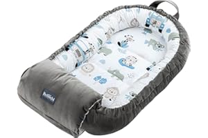 BELLOCHI GROWING IN STYLE Bellochi reduktor łóżeczko dziecięce z poduszką na ramię - bawełna i aksamit - Cocoon reduktor do Baby Nest - 90 x 60 cm - Safari