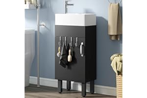 YITAHOME 40CM Bathroom Cabinet, Under Sink Cabinet with Door Bathroom Vanity with Sink Floorstanding Storage Cupboard with Feet Basin Unit with 2 Hooks, for Kitchen Home, Black, Faucet Not Included