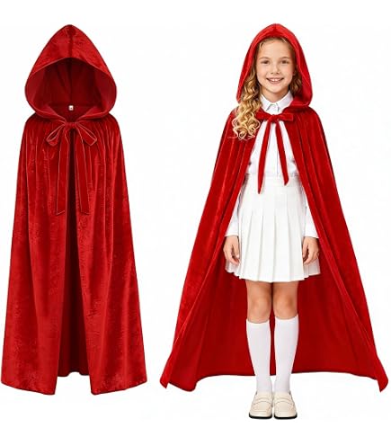Cape à Capuche Enfant Velours – Noir, Vert, Rouge, 100 Cm