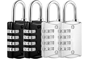 PAEFIU Lote de 4 candados Código de 4 dígitos, maletín de viaje pequeño, candado de metal para armario de equipaje y gimnasio (negro, plata)