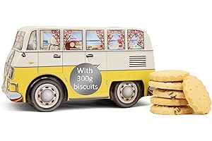 THE SILVER CRANE CO. Retro Camper Van Tin Gift - Scottish Shortbread Biscuits Gift Tin, Biscuit Selection Box, Luxury Mothers Day Hamper Ideas - Novelty British Souvenirs, Birthday Gifts for Mum & Dad, Yellow