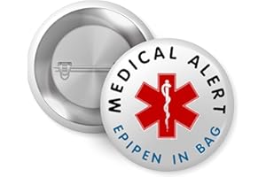 Emuworks Medical Alert Badges - Epipen in Bag Awareness Hidden Disability Badge , Medical ID Epipen in Bag Aids Pinback Button , Emergency Alert Badge Small 1inch 25mm