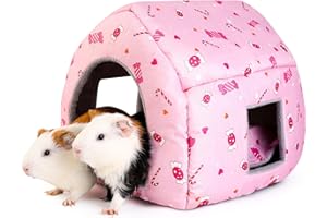 ONEJU Meerschweinchenhaus, Meerschweinchenbett, Meerschweinchenversteck, Kaninchenbett, Kaninchenhaus, Meerschweinchenhaus für Meerschweinchen, Kaninchen, Chinchilla und Frettchen, Rosa Bonbon Muster
