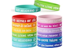 MEJOSER 24 Stück Motivationsarmbänder Kinder auf Deutsch 18cm Silikonarmband Mitgebsel Mitbringsel Kindergeburtstag Adventskalender Weihnachten Geschenk Schultüte Füllung Abschiedsgeschenk Schule