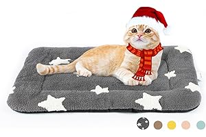 MORA PETS Cat Bed Mattress Small Flat Dog Crate Mat 56 x 33cm Washable Pet Bedding Soft Puppy Cushion Anti-slip Kitten Bed Puppy Pillow Pad with Star Pattern Grey