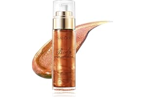 FALILUV Shimmer Face And Body Oil,Silky Glow Body Glitter Cream Liquid Highlighter Makeup,Non-Sticky Luminated Liquid Bronzer Body Glow Lotion,Bronzing Drops,Festival Accessories, (1, Brown, 85ml)