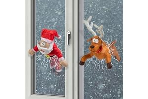 CARZIYER Crashing Santa Reindeer Animated Christmas, Décoration Humoristique avec Rennes et Vitre Brisée, Père Noël Animé à Pieds Qui Donnent des Coups avec Effet Vitre Fissurée, Déco Fenêtre Noël (A+B)