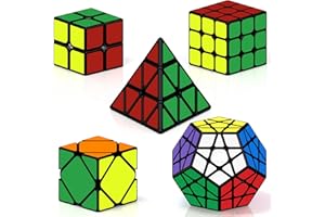 ROXENDA Zauberwürfel Set 2x2 3x3 Pyramide Megaminx Skewb Speed Cube Set Sammlung Puzzles mit Würfel Tutorial für Kinder und Erwachsene, [5er Pack] (Aufkleber)