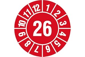 LABELIDENT Jahresprüfplakette 2026 - Ø 20 mm, 1.000 widerstandsfähige Prüfplaketten auf Rolle, Polyethylen, rot-weiß, selbstklebend, Jahresplakette