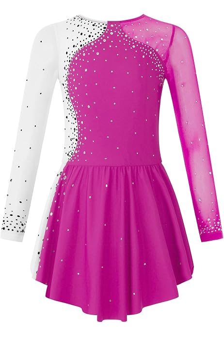 Robe Patinage Artistique Fille Ranrann - Manches Longues, Strass, Danse/Gymnastique - Taille 4-16 Ans - Polyester