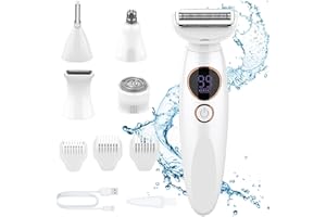 KRYVELLA Rasierer Damen, 5 in 1 Damenrasierer Elektrisch mit 5 Aufsätze, Schmerzfreier Intimrasierer für Frauen, IPX7 Wasserdicht Trimmer für Körper, Achseln, Bikini, Augenbrauen und Nase