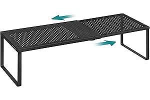SONGMICS Especiero, Extensible, Organizador de Cocina, Estante de Cocina, Organizador de Armario, Estante Pequeño, Metal, Encimera, Mesa, Zapatero, Negro Mate KCS007B01