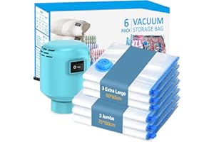 Kissleaf Vakuumbeutel für Kleidung Bettdecken mit Elektrische Pumpe 6 Stück (3 Jumbo, 3 groß) Reise Schnelles Ablassen der Luft Platzsparend,wasserdichtplus Größe für mehr Kompression