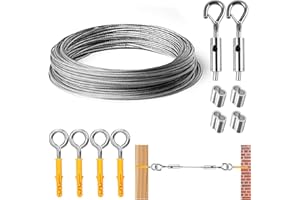 MirraSwit 8M/2mm Drahtseil Rankhilfe Set, Edelstahl Draht Seil mit Längenverstellbar Haken Ummantelt, Gardinen Drahtseil, Vorhang Seilspannsystem, für String Light Suspension, Gardinenseil