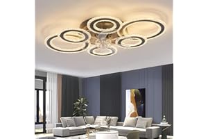 YCWDCZ Modern Ventilador de Techo con Luz y Mando a Distancia, Anillo de Cristal Lámpara Ventilador Techo Dormitorio Verano Invierno Luz Reversible Regulable Función Memoria Motor DC 6 Velocidades, Negro
