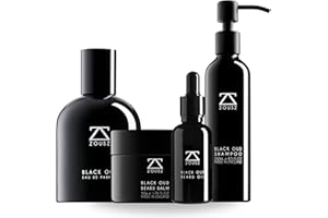 ZOUSZ Black Oud Men's Grooming Gift Set for Men - Black Oud Men's Eau De Parfum 50mL, Beard Balm, Beard & Hair Shampoo, Beard Oil (30mL), Oil Refill (100mL) - Men’s Gift Set Bundle For Him