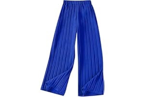 SoLu DAY8 Pantalon Fluide Enfant Fille été Plissée 7-12 Ans Pantalon Léger Ado Fille Jambe Large Taille élastique Pantalon Ample Adolescent Fille Chic Et Elegant Confortable Casual