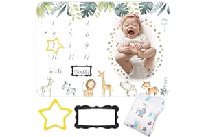 COCHIE Baby Milestone Blanket for Boys Girls, Monthly Fleece Blanket Large Animal Printed Growth Soft Comfortable Blankets with 2 Felt Photo Frame 40x55 Inches