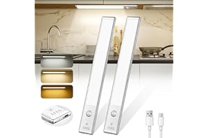 LEDRONIX Under Cabinet Kitchen Lights, 2PCS 88 Leds 32cm Motion Sensor Lights Indoor, 3 Color Temps Dimming Night Light, 3000mah Type-C Under Cupboard Kitchen Lights, Wireless Wardrobe Lights for Stair Hallway