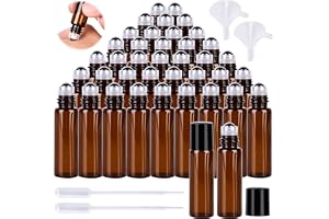 Vegena 40 stycken eteriska oljor rullflaskor, glasrullningsflaskor, roll-on flaska tom 5 ml med rostfria rullbollar, påfyllningsbar roll-on glasflaskor små för eterisk olja aromaterapi parfym massage