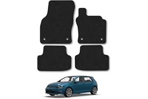 CAR MAT CO VW Golf MK7 (2012-2020) Car Mats Accessories Tailored Fit Carpet Floor Mats Non Slip Black Trim Full Coverage Compatible Accessory Front Rear Set Anti Slip Granulated Backing Hand-Finished Clips