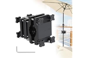 efuturetime Uchwyt na parasol przeciwsłoneczny, uchwyt na balkon, poręcz balkonowa, regulowany, Ø 22-38 mm, na balustradę prostokątną (25-60 mm) lub okrągłą (Ø 25-40 mm), czarny