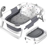 Rabb 1st Foldable Baby Bathtub, Must Have for Baby, Newborn to Toddler, Portable Travel Bathtub with Non-Slip Mat and Drainag