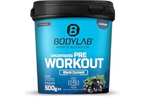 Bodylab24 Concentrated Pre-Workout Booster Ribes Nero 500g, booster di energia con creatina, beta-alanina, arginina, niacina e caffeina, per più potenza ed energia durante gli allenamenti.