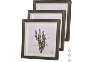 HOUSTIMI Shadow Box Frames 8x8 Dark Walnut Picture Frames 3 Pack Photo Frames Made of Solid Wood and Real Glass Internal Depth 0.6 inches