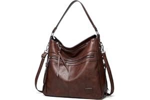 FANDARE Retrò Borsa Donna Spalla Tracolla Borsa a Tote Mano Pelle PU Impermeabile Messenger Rivetto Nappa per 12.9 Pollici PC Portatili Shopping Viaggio Partito Work Crossbody Bag Marrone Scuro