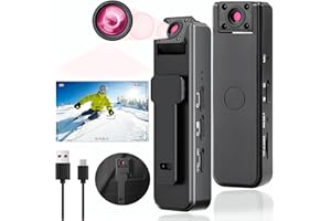 EONDEVO Cámara Espía Camufladas, 1080P HD Antivibración Mini Cámara Oculta con Clip Trasero, Cámara Giratoria 180° y Larga Duración de La Batería para Graba Vídeo en Interiores y Exteriores