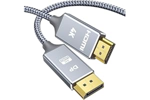 Snowkids Câble DisplayPort vers HDMI -1,8m 4K UHD Adaptateur Display Port vers HDMI - -Nylon tressé doré non bidirectionnel DP to HDMI Ports Câble