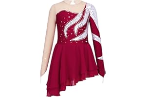 MSemis Vestido de Patinaje Artistico Hielo para Niña Leotardos de Danza Maillot Competición de Gimnasia Rítmica con Pedrería Disfraz de Bailarina 5-16 Años