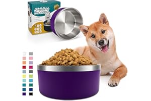 IKITCHEN Dog Bowl for Food and Water, 64 Oz Stainless Steel Pet Feeding Bowl, Durable Non-Skid Double Wall Insulated Heavy Duty with Rubber Bottom for Medium Large Sized Dogs (64 Ounces/8 Cup, Purple)